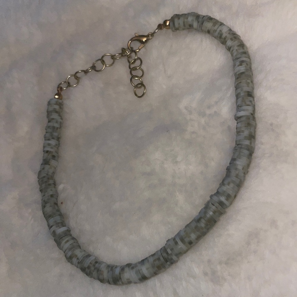 Handmade gray flat bead necklace choker